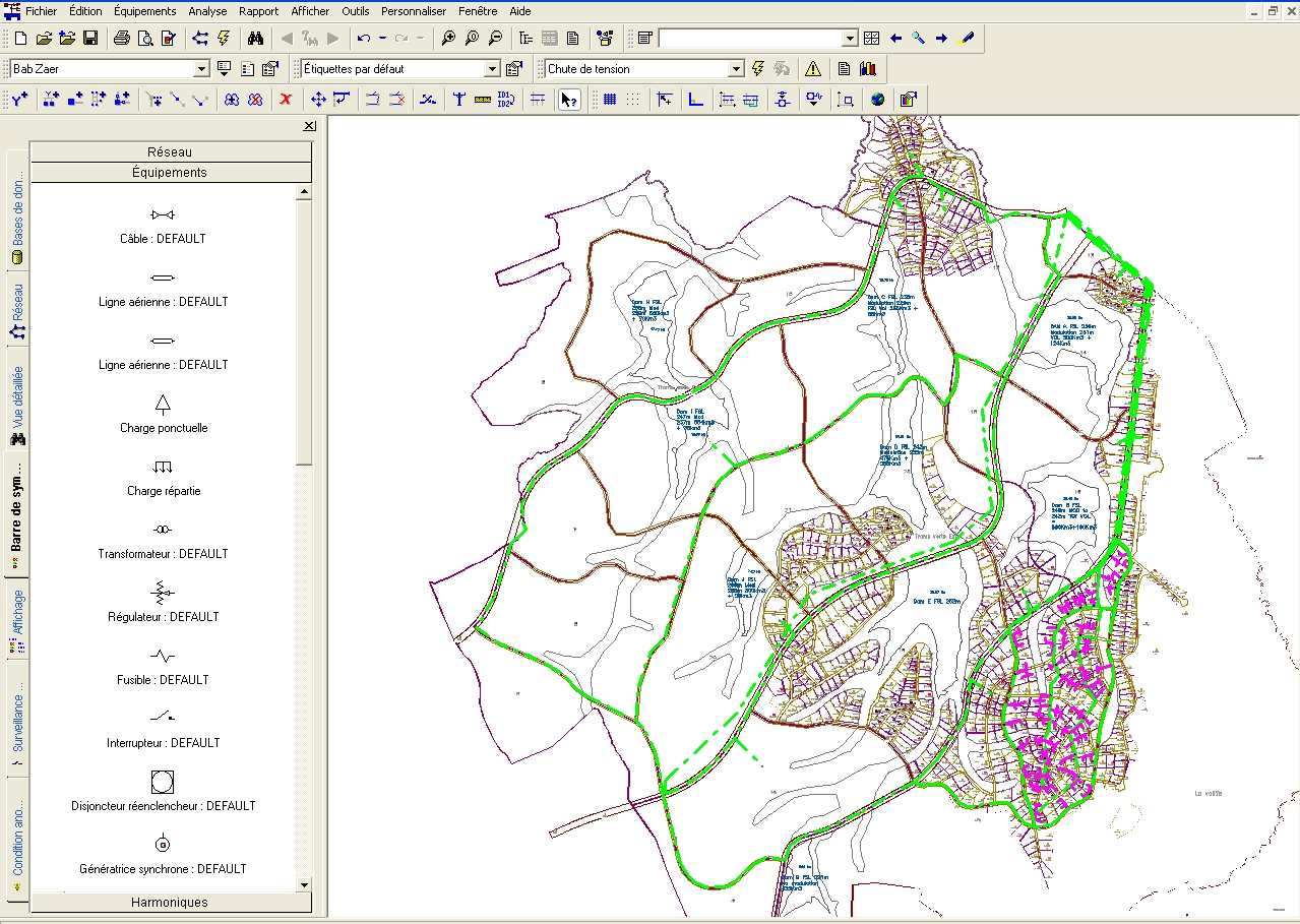 Model of the distribution grid with routing of the main lines